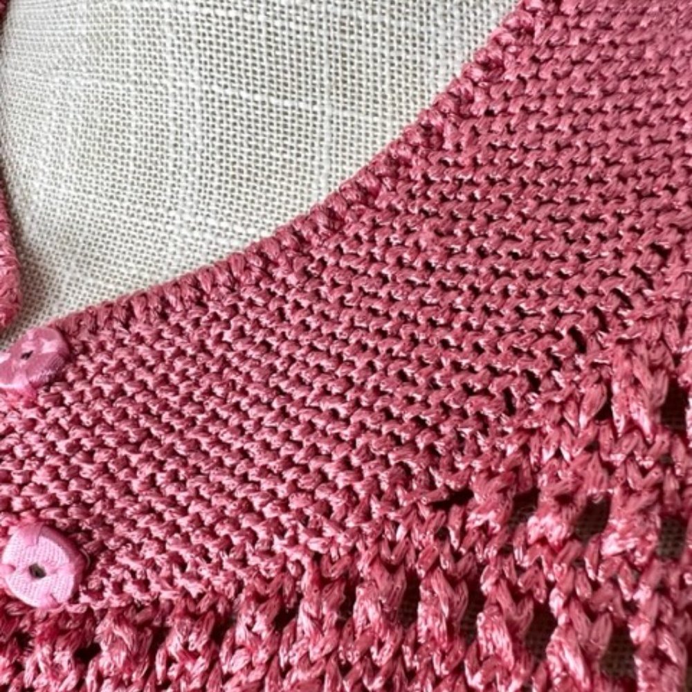 Rose-Colored Open Knit Shrug Cardigan - Picture 6 of 9